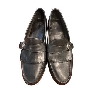 Men’s Allen Edmonds Kavanaugh Black Leather Fringe Buckle Loafers  Size 9